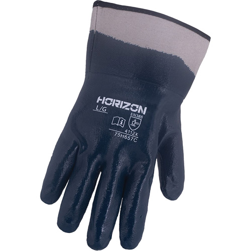 Horizon&reg; Navy Gloves with Pasted Cuffs, X-Large, Nitrile Coating, Jersey/Cotton Shell Cintas