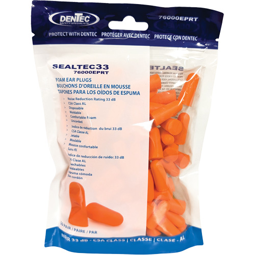 Bouchons d'oreilles jetables en mousse orange SEALTEC33, Vrac - Sac en poly Cintas