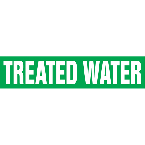 "Treated Water" Pipe Markers, Self-Adhesive, 2-1/2" H x 12" W, White on Green Cintas