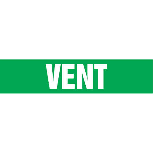 "Vent" Pipe Markers, Self-Adhesive, 2-1/2" H x 12" W, White on Green Cintas