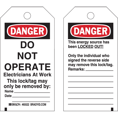Lockout Tags, Plastic, 3" W x 5-1/2" H, English Cintas
