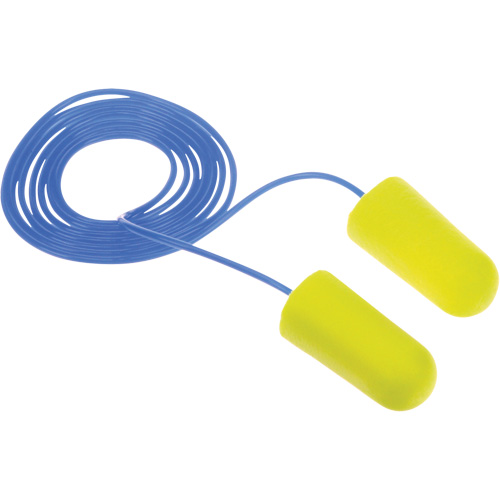 Bouchons d'oreilles n&eacute;on jaune E-A-Rsoft, Vrac - Sac en poly, Avec cordon Cintas