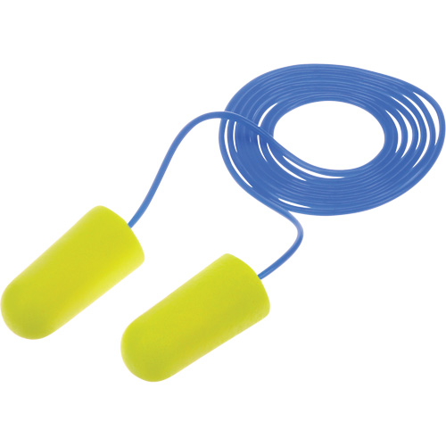 Bouchons d'oreilles n&eacute;on jaune E-A-Rsoft, Vrac - Sac en poly, Avec cordon Cintas