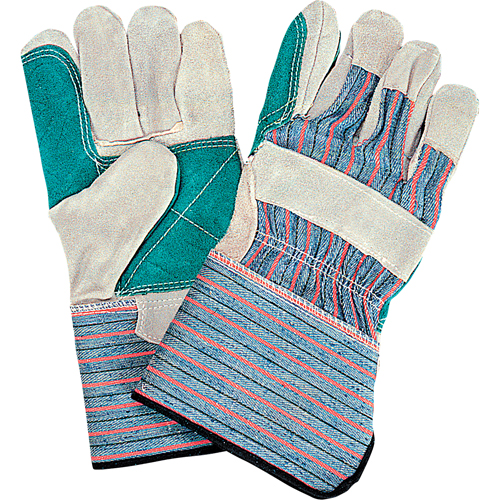 Gants d'ajusteur de qualit&eacute; standard &agrave; paume double, Grand, Paume en Cuir de vache refendu, Doublure en Coton Cintas