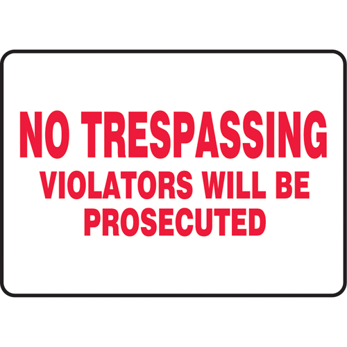 "No Trespassing" Sign, 7" x 10", Vinyl, English Cintas