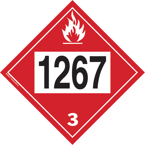 Plaque-&eacute;tiquette TMD 1267 pour liquide inflammable p&eacute;trole brut, Vinyle adh&eacute;sif Cintas