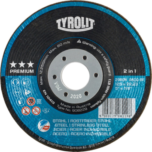 Rondeller Depressed Centre Grinding Wheel, 4-1/2", 36 Grit, 7/8", 13300 RPM, Type 29 Cintas