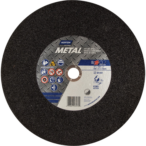 Metal A Chop Saw Cut-Off Wheel, 14" x 3/32", 1" Arbor, Type 01/41, Aluminum Oxide, 4365 RPM Cintas