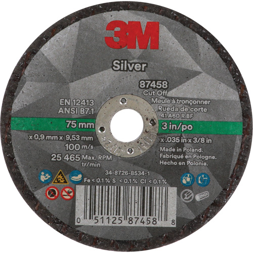 Meule &agrave; tronçonner Silver, 3" x 0,04", Arbre de 3/8"-24, Type 1, C&eacute;ramique, 25645 Tr/min Cintas