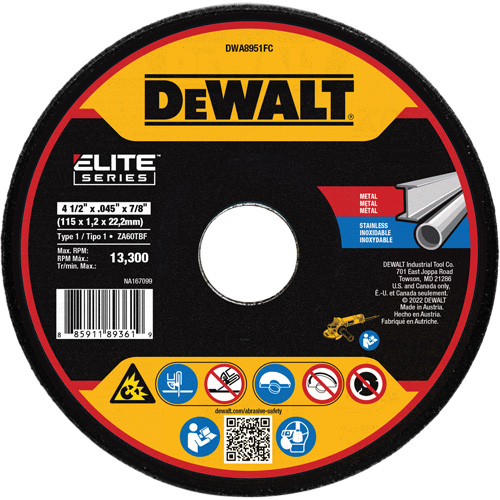 XP Metal Cut-Off Wheel, 4-1/2" x 0.045", 7/8" Arbor, Ceramic, Type 1 Cintas