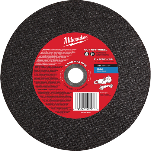 Cut-Off Wheel, 9" x 3/32", 7/8" Arbor, Type 1, 6600 RPM Cintas