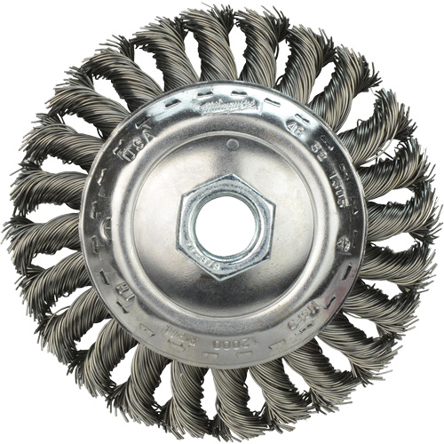 Brosse &agrave; fils nou&eacute;s biseaut&eacute;e, 4" dia., Fils 0,023", Arbre 5/8"-11 Cintas