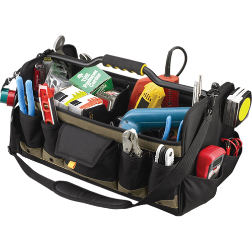 Open Top 20" Soft Side Tool Boxes, Polyester, 27 Pockets, Black Cintas
