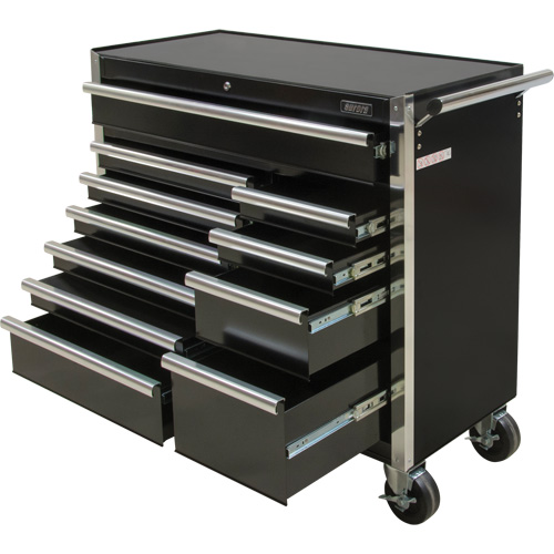 Industrial Tool Cart, 11 Drawers, 41" W x 18-3/4" D x 39-1/3" H, Black Cintas