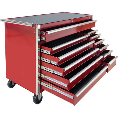 Chariot &agrave; outils industriel, 12 tiroirs, 56" la x 24-1/2" p x 38-1/8" h, Rouge Cintas