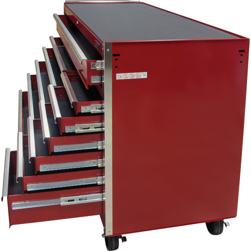 Chariot &agrave; outils industriel, 12 tiroirs, 56" la x 24-1/2" p x 38-1/8" h, Rouge Cintas