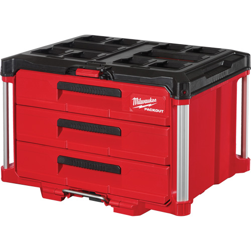 Boîte &agrave; outils avec 3 tiroirs Packout, 16-1/3" x 14-1/3" x 22-1/5", Noir/Rouge Cintas