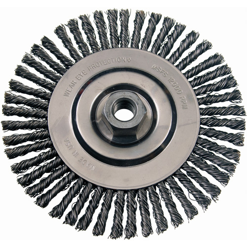 Wire Wheel Brushes, 4-7/8" Dia., 0.02" Fill, 5/8"-11 Arbor, Steel Cintas