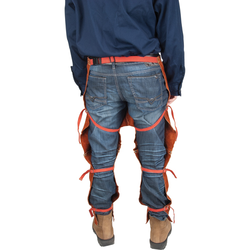 Tablier fendu aux jambes et jambi&egrave;res en cuir, 40" lo, Lava Brown Cintas