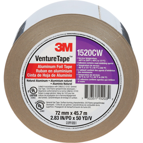 Venture Tape Aluminum Foil Tape, 1.8 mils Thick, 72 mm (3") x 45.7 m (150') Cintas