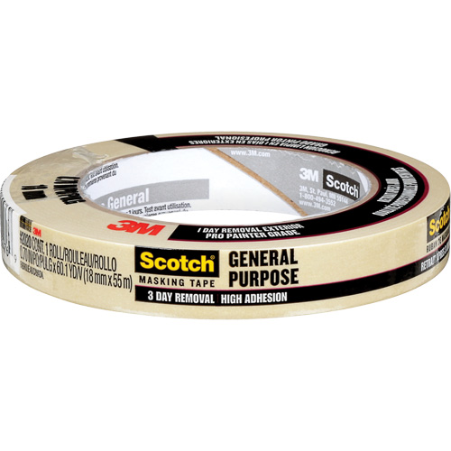 Scotch&reg; Contractor Grade Masking Tape 2020, 18 mm (3/4") x 55 m (180'), Beige Cintas