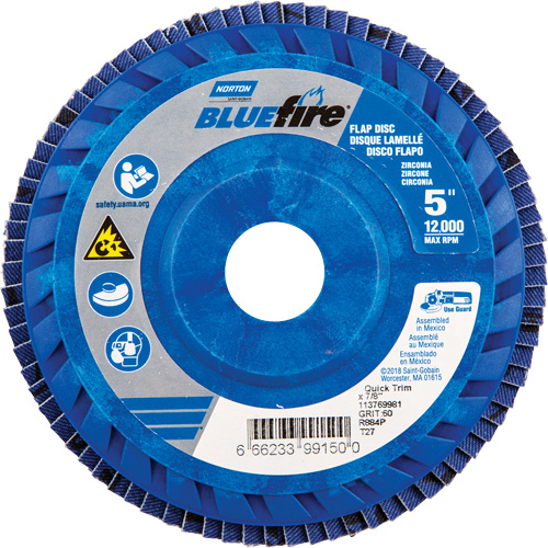 Disque &agrave; lamelles &agrave; grain grossier BlueFire, 5" x 7/8", Type 27, Grain 60, Alumine de zirconium Cintas
