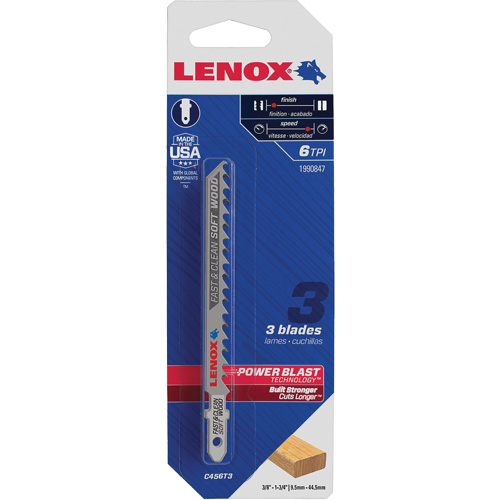 Clean Cutting Wood Jigsaw Blade, Bi-Metal, T-Shank, 4" L, 6 TPI Cintas