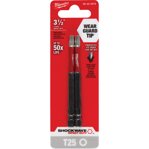 Embout de tournevis Shockwave Impact Duty, Torx, Embout T-25, Prise 1/4", Longueur 3-1/2" Cintas