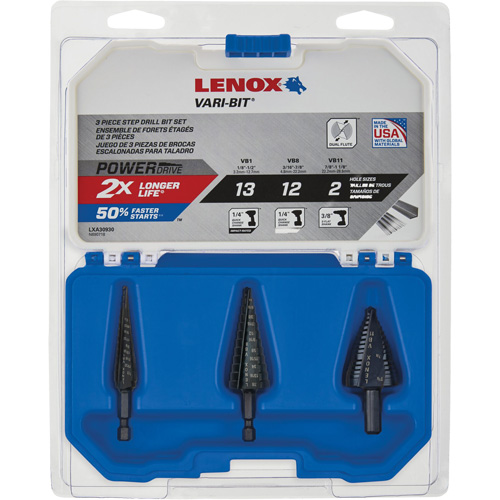 Step Drill Bit Set, 3 Pieces, High Speed Steel Cintas