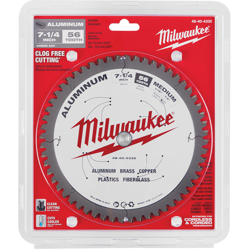 Aluminum Cutting Circular Saw Blade, 7-1/4", 56 Teeth, Plastic/Fibreglass/Non-Ferrous Use Cintas