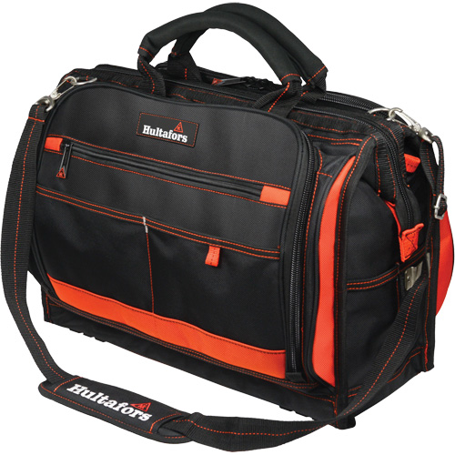 18" Multi-Compartment Tool Carrier, Ballistic Polyester, 50 Pockets, Black/Red Cintas