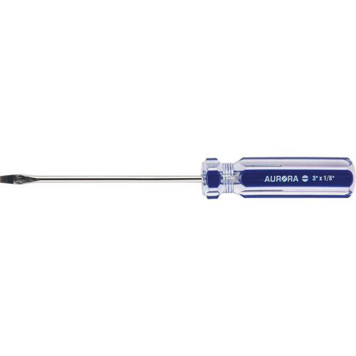 Tournevis &agrave; fente bleu transparent avec bandes , Tige de 1/8", Ronde, Prise en Plastique Cintas