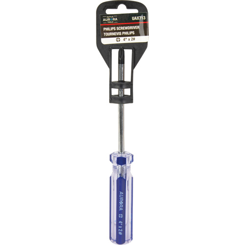 Tournevis Philips bleu transparent avec bandes, #2, Prise Plastique Cintas