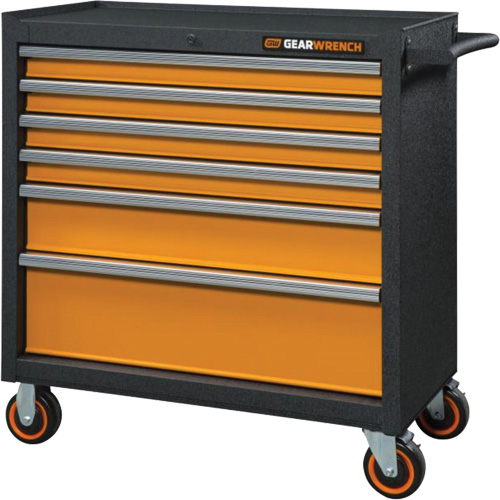 GSX Series Rolling Tool Cabinet, 6 Drawers, 36" W x 18-1/5" D x 37-2/5" H, Black/Orange Cintas