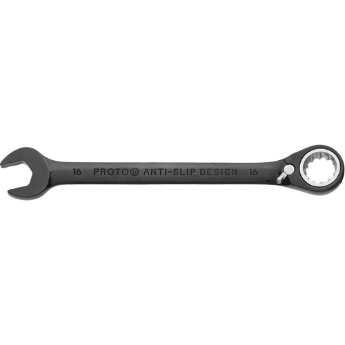 Metric Spline Combination Reversible Ratcheting Wrench, Black/Chrome Finish Cintas