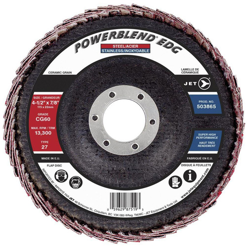 POWERBLEND EDG Flap Disc, 4-1/2" x 7/8", Type 27, CG60 Grit, Ceramic Cintas