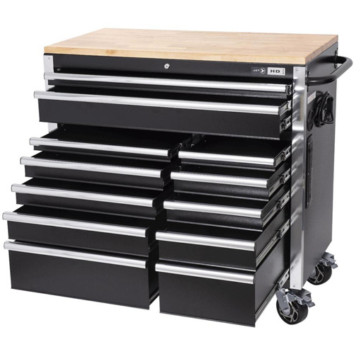 HDRC4112 HD Series Roller Cabinet, 12 Drawers, 41" W x 21" D x 40-3/10" H, Black Cintas