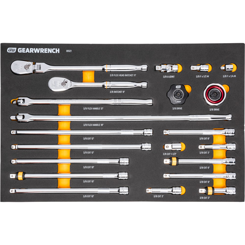 Ensemble d'outils &agrave; cliquet et d'entraînement 3/8" &agrave; 90 dents avec plateau de rangement en mousse Cintas