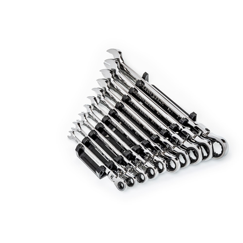 Jeu de cl&eacute;s SAE &agrave; 12 pans et 90 dents, T&ecirc;te articul&eacute;e/Combinaison &agrave; cliquet, 10 morceaux, Imp&eacute;rial Cintas