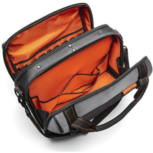 Sac ouvert de 17" pour outils d'ouvrier, Polyester, 3 pochettes, Noir/Gris/Orange Cintas