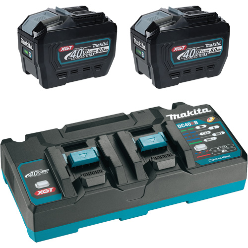 XGT Dual Port Rapid Charger Starter Kit with (2) 8 Ah Batteries, 40 V, Lithium-Ion Cintas
