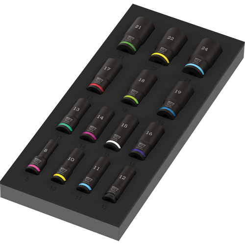 Insert en mousse pour jeu de douilles profondes Impaktor 1 Zyklop B, 15 Mcx, Chocs, Prise de 3/8", Profond Cintas