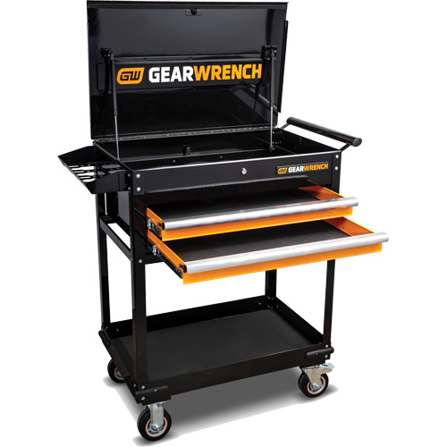 Utility Cart, 2 Drawers, 32-1/2" W x 42" H, Black/Orange Cintas