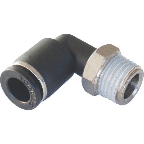 MAXFIT Push-to-Connect to Male NPT Elbow Adapter, 3/8" x 1/2" Dia., PBT Polymer Cintas