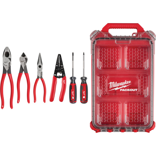 Dipped Grip Pliers, Wire Stripper & Cushion Grip Screwdrivers Set with PACKOUT Organizer Cintas