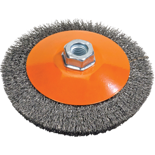Saucer Cup Brush With Knot-Twisted Wires, 5" Dia., 0.02" Fill, 5/8"-11 Arbor, Steel Cintas