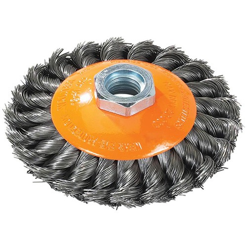 Knot-Twisted Saucer Cup Wire Wheel, 7" Dia., 0.02" Fill, 5/8"-11 Arbor, Steel Cintas