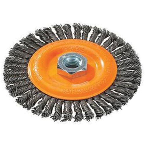 Stringer Bead Knotted Wire Brush, 4" Dia., 0.02" Fill, 5/8"-11 Arbor, Steel Cintas