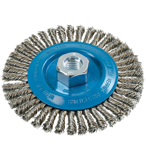 Knot-Twisted Stringer Bead Wire Wheel, 5" Dia., 0.02" Fill, 5/8"-11 Arbor, Aluminum/Stainless Steel Cintas