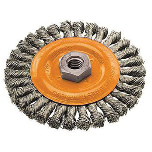 Wide Knotted Wire Wheel Brush, 4" Dia., 0.02" Fill, 5/8"-11 Arbor, Steel Cintas